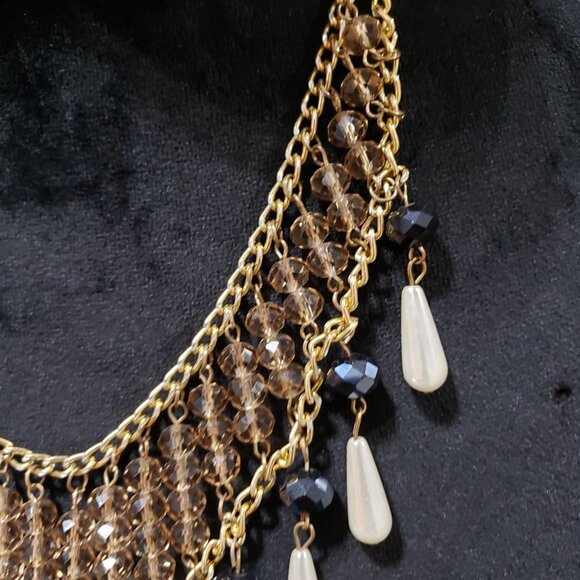 Womens Fashion Gold Tone Crystal Round Beads Collar Necklace with Lobster Clasp - Picture 3 of 6